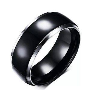 Titanium Black & Silver Band Ring